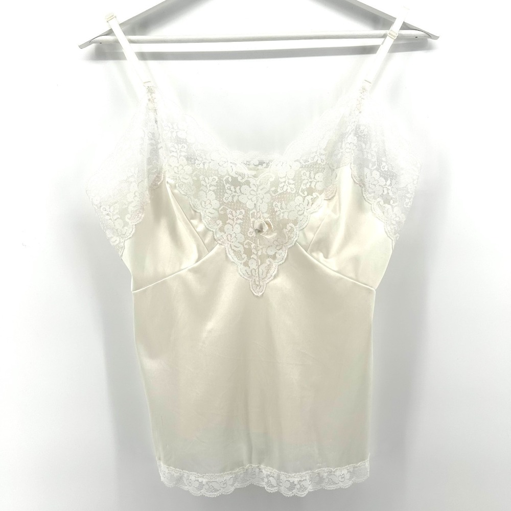 Vintage Ivory Lace Bridal Chemise Babydoll M Coquette Romantic Lingerie Slip Top